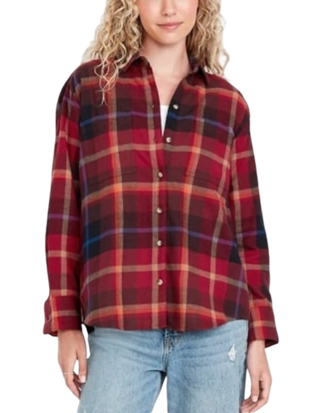 Old Navy The Boyfriend Shirt Plaid Button Up Women's Large Tall Long Sleeve - Picture 2 of 15